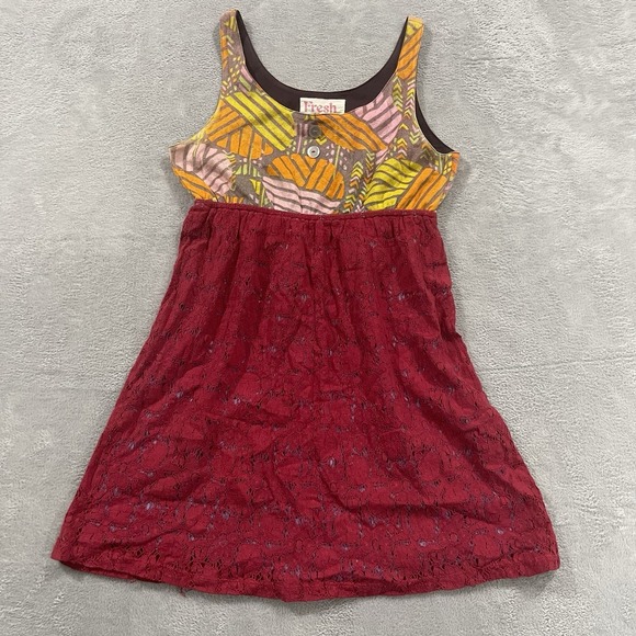 Karma Dresses & Skirts - Fresh Karma Mini Dress Women L Red Orange Lace Boho Colorful Artsy Vtg